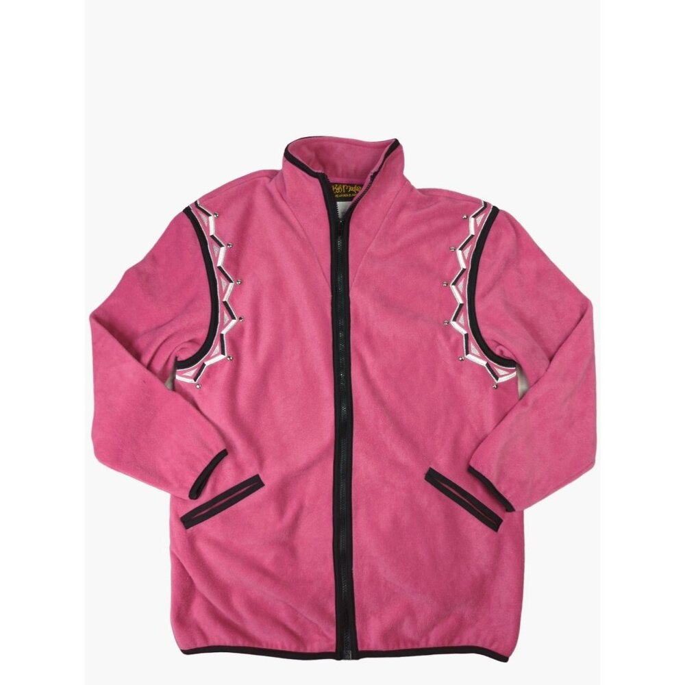 Vintage Bob Mackie Womens Small Pink Fleece Embroidered Zip Up Jacket New